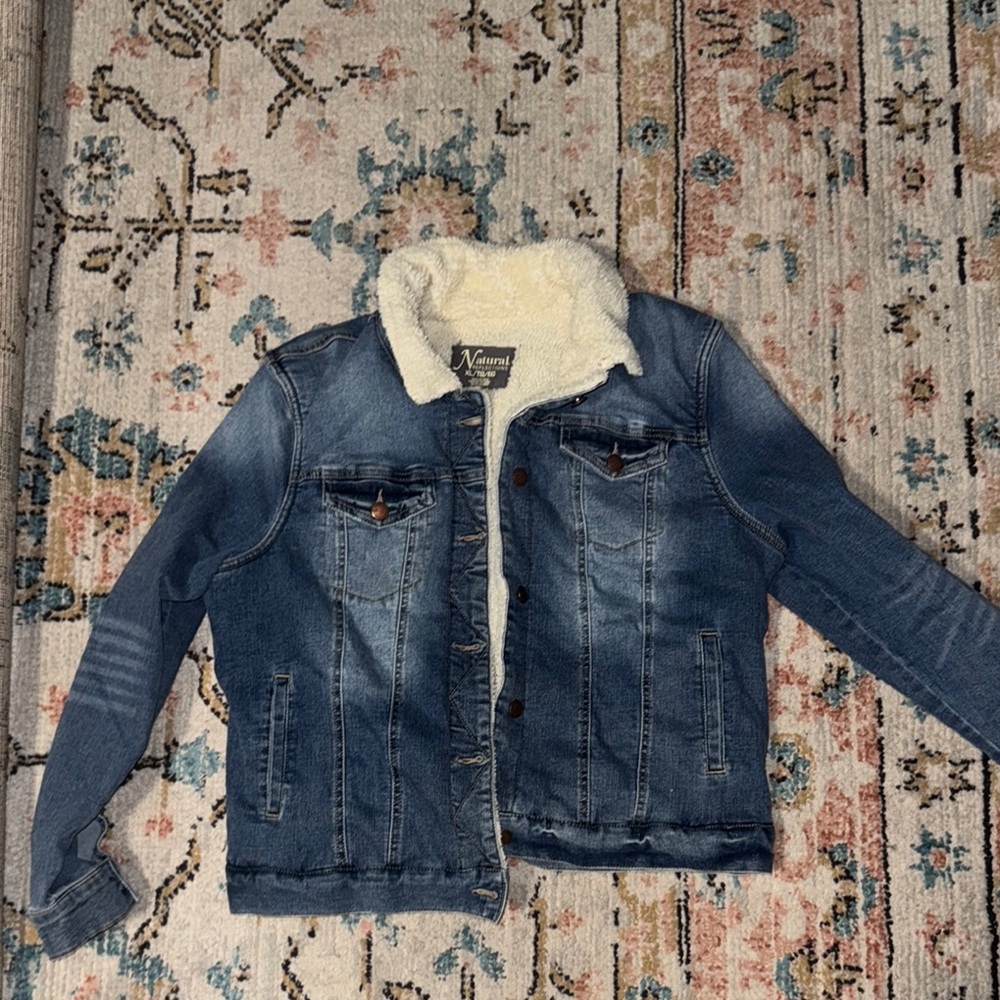 Natural Reflections Blue and Cream Sherpa Jean Jacket
